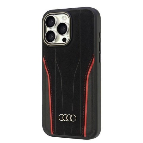 Audi nakładka Genuine Leather MagSafe do iPhone 16 Pro Max 6.9" czarno-czerwona