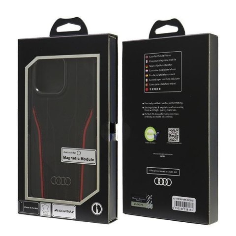 Audi nakładka Genuine Leather MagSafe do iPhone 16 Pro Max 6.9" czarno-czerwona