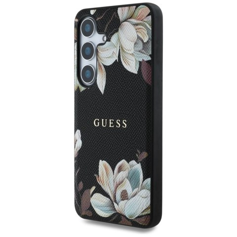 Guess nakładka HC Magnetic PU Grained Flowers Classic Logo do Samsung Galaxy S25 czarna