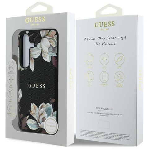 Guess nakładka HC Magnetic PU Grained Flowers Classic Logo do Samsung Galaxy S25 czarna