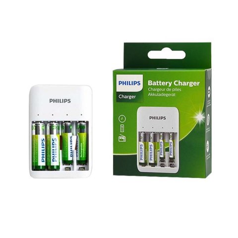 PHILIPS Czterokanałowa ładowarka do akumulatorów NiMH USB + 2xAA 1300mAh + 2xAAA 700mAh PHILIPS Czterokanałowa ładowarka do akumulatorów NiMH USB + 2xAA 1300mAh + 2xAAA 700mAh