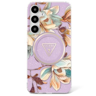 Guess nakładka HC Magnetic IML Metal Glitter Flowers Triangle do Samsung Galaxy S25 Ultra fioletowa