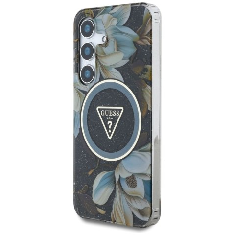 Guess nakładka HC Magnetic IML Metal Glitter Flowers Triangle do Samsung Galaxy S25 czarna