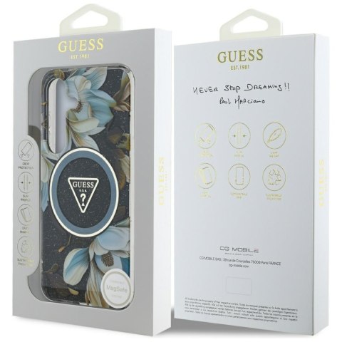 Guess nakładka HC Magnetic IML Metal Glitter Flowers Triangle do Samsung Galaxy S25 czarna