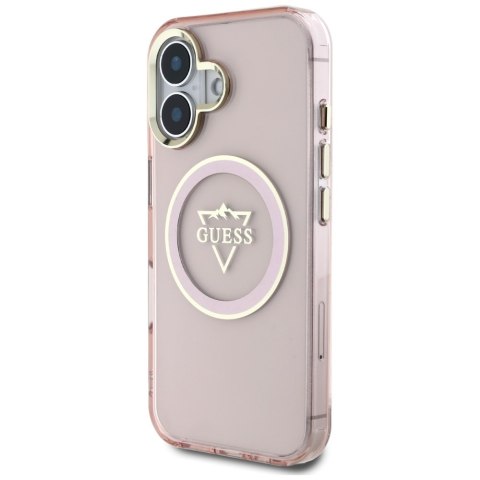 Guess nakładka Hardcase MagSafe IML Metal Mountain Logo do iPhone 16 6,1" Różowa