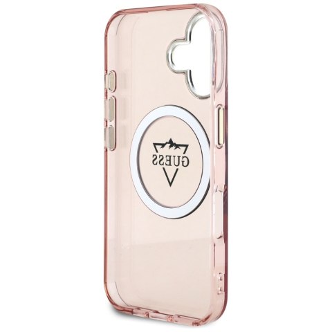 Guess nakładka Hardcase MagSafe IML Metal Mountain Logo do iPhone 16 6,1" Różowa