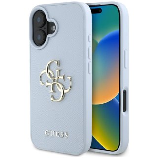 Guess nakładka Hardcase PU Grained Big 4G and Classic Logo do iPhone 16 6,1" Niebieska
