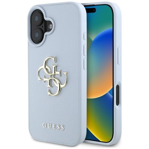 Guess nakładka Hardcase PU Grained Big 4G and Classic Logo do iPhone 16 6,1" Niebieska