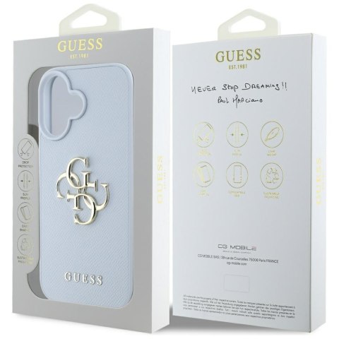 Guess nakładka Hardcase PU Grained Big 4G and Classic Logo do iPhone 16 6,1" Niebieska