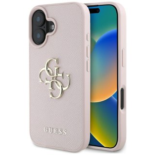 Guess nakładka Hardcase PU Grained Big 4G and Classic Logo do iPhone 16 6,1" Różowa