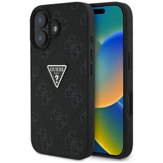 Guess nakładka Hardcase PU Grained Hot Stamp 4G Triangle Metal do iPhone 16 6,1" Czarna