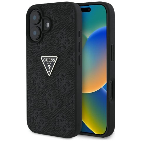 Guess nakładka Hardcase PU Grained Hot Stamp 4G Triangle Metal do iPhone 16 6,1" Czarna Guess nakładka Hardcase PU Grained Hot Stamp 4G Triangle Metal do iPhone 16 6,1" Czarna