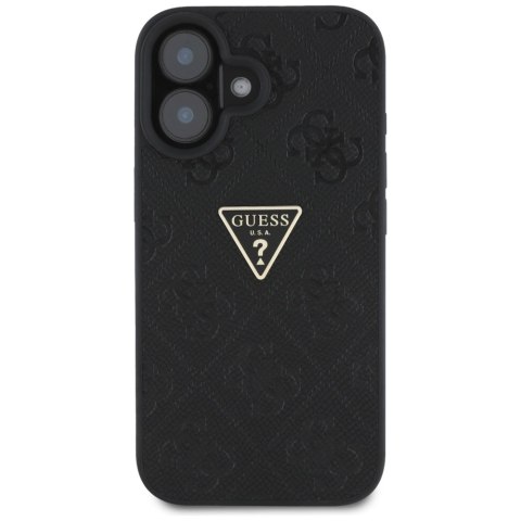 Guess nakładka Hardcase PU Grained Hot Stamp 4G Triangle Metal do iPhone 16 6,1" Czarna Guess nakładka Hardcase PU Grained Hot Stamp 4G Triangle Metal do iPhone 16 6,1" Czarna