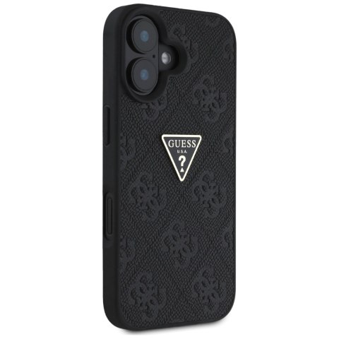 Guess nakładka Hardcase PU Grained Hot Stamp 4G Triangle Metal do iPhone 16 6,1" Czarna Guess nakładka Hardcase PU Grained Hot Stamp 4G Triangle Metal do iPhone 16 6,1" Czarna