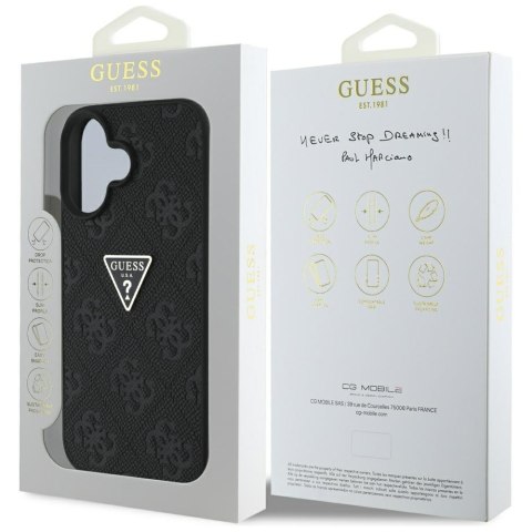 Guess nakładka Hardcase PU Grained Hot Stamp 4G Triangle Metal do iPhone 16 6,1" Czarna Guess nakładka Hardcase PU Grained Hot Stamp 4G Triangle Metal do iPhone 16 6,1" Czarna