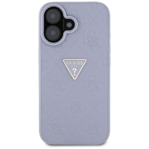 Guess nakładka Hardcase PU Grained Hot Stamp 4G Triangle Metal do iPhone 16 6,1" Fioletowa