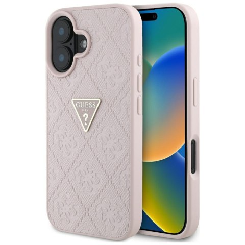 Guess nakładka Hardcase PU Grained Hot Stamp 4G Triangle Metal do iPhone 16 6,1" Różowa Guess nakładka Hardcase PU Grained Hot Stamp 4G Triangle Metal do iPhone 16 6,1" Różowa