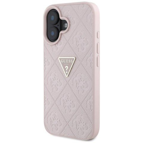 Guess nakładka Hardcase PU Grained Hot Stamp 4G Triangle Metal do iPhone 16 6,1" Różowa Guess nakładka Hardcase PU Grained Hot Stamp 4G Triangle Metal do iPhone 16 6,1" Różowa