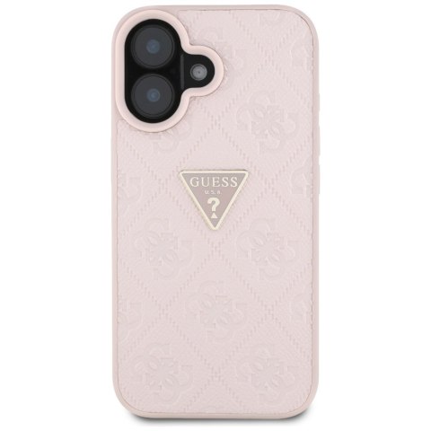 Guess nakładka Hardcase PU Grained Hot Stamp 4G Triangle Metal do iPhone 16 6,1" Różowa Guess nakładka Hardcase PU Grained Hot Stamp 4G Triangle Metal do iPhone 16 6,1" Różowa