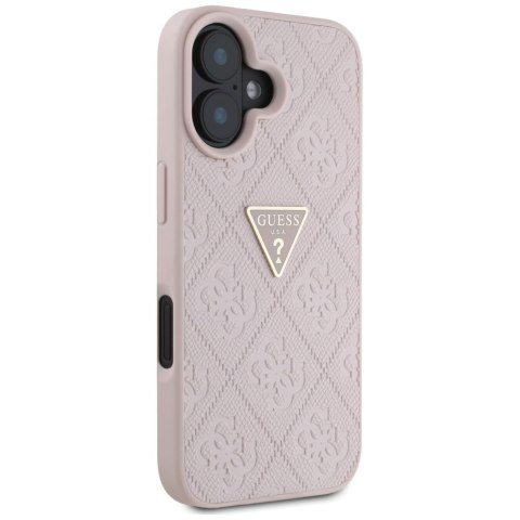 Guess nakładka Hardcase PU Grained Hot Stamp 4G Triangle Metal do iPhone 16 6,1" Różowa Guess nakładka Hardcase PU Grained Hot Stamp 4G Triangle Metal do iPhone 16 6,1" Różowa