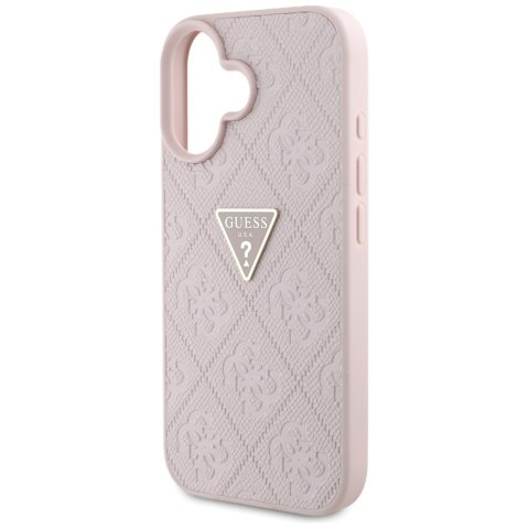 Guess nakładka Hardcase PU Grained Hot Stamp 4G Triangle Metal do iPhone 16 6,1" Różowa Guess nakładka Hardcase PU Grained Hot Stamp 4G Triangle Metal do iPhone 16 6,1" Różowa