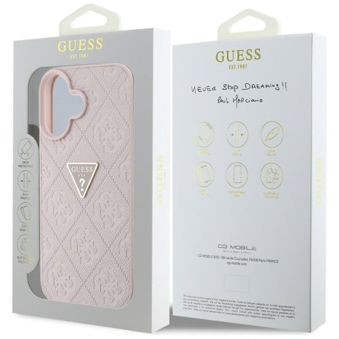 Guess nakładka Hardcase PU Grained Hot Stamp 4G Triangle Metal do iPhone 16 6,1" Różowa Guess nakładka Hardcase PU Grained Hot Stamp 4G Triangle Metal do iPhone 16 6,1" Różowa