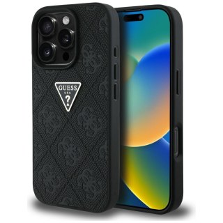Guess nakładka Hardcase PU Grained Hot Stamp 4G Triangle Metal do iPhone 16 Pro 6,3" Czarna
