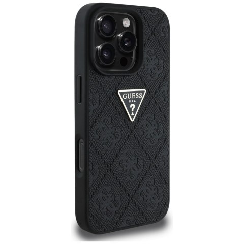 Guess nakładka Hardcase PU Grained Hot Stamp 4G Triangle Metal do iPhone 16 Pro 6,3" Czarna