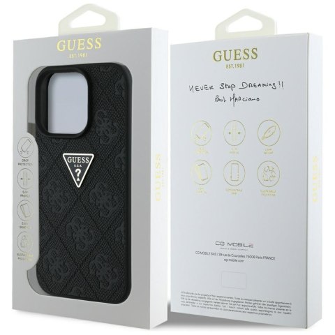 Guess nakładka Hardcase PU Grained Hot Stamp 4G Triangle Metal do iPhone 16 Pro 6,3" Czarna
