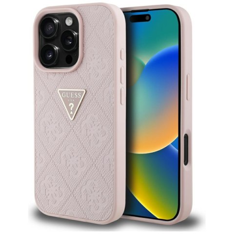 Guess nakładka Hardcase PU Grained Hot Stamp 4G Triangle Metal do iPhone 16 Pro 6,3" Różowa Guess nakładka Hardcase PU Grained Hot Stamp 4G Triangle Metal do iPhone 16 Pro 6,3" Różowa