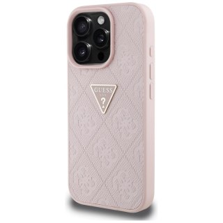 Guess nakładka Hardcase PU Grained Hot Stamp 4G Triangle Metal do iPhone 16 Pro 6,3" Różowa
