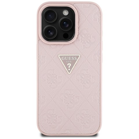 Guess nakładka Hardcase PU Grained Hot Stamp 4G Triangle Metal do iPhone 16 Pro 6,3" Różowa Guess nakładka Hardcase PU Grained Hot Stamp 4G Triangle Metal do iPhone 16 Pro 6,3" Różowa
