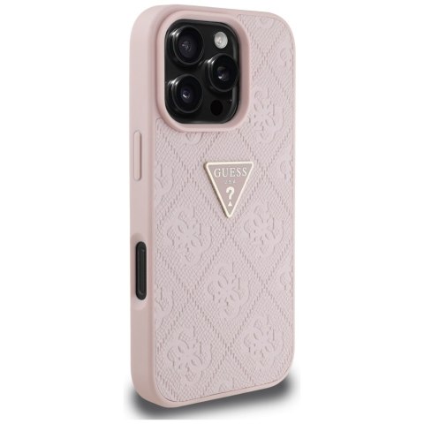 Guess nakładka Hardcase PU Grained Hot Stamp 4G Triangle Metal do iPhone 16 Pro 6,3" Różowa Guess nakładka Hardcase PU Grained Hot Stamp 4G Triangle Metal do iPhone 16 Pro 6,3" Różowa