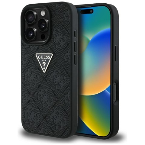 Guess nakładka Hardcase PU Grained Hot Stamp 4G Triangle Metal do iPhone 16 Pro Max 6,9" Czarna