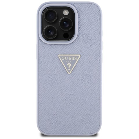 Guess nakładka Hardcase PU Grained Hot Stamp 4G Triangle Metal do iPhone 16 Pro Max 6,9" Fioletowa