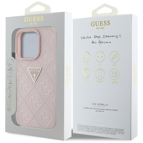 Guess nakładka Hardcase PU Grained Hot Stamp 4G Triangle Metal do iPhone 16 Pro Max 6,9" Różowa