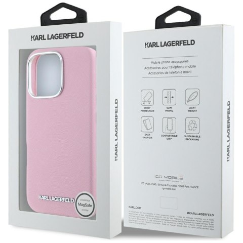Karl Lagerfeld nakładka Hardcase MagSafe FW Saffiano Metal Logo do iPhone 16 Pro 6,3" Różowa Karl Lagerfeld nakładka Hardcase MagSafe FW Saffiano Metal Logo do iPhone 16 Pro 6,3" Różowa