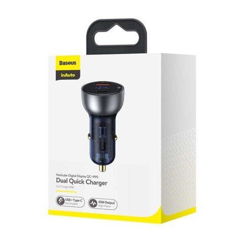 Baseus ładowarka samochodowa Particular PD 65W 1x USB 1x USB-C przeźroczysta Baseus ładowarka samochodowa Particular PD 65W 1x USB 1x USB-C przeźroczysta