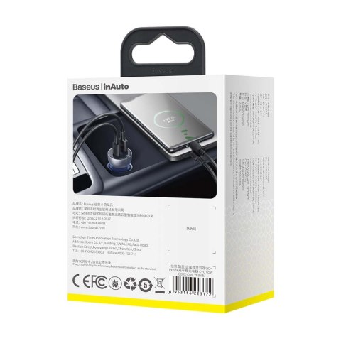 Baseus ładowarka samochodowa Particular PD 65W 1x USB 1x USB-C przeźroczysta Baseus ładowarka samochodowa Particular PD 65W 1x USB 1x USB-C przeźroczysta