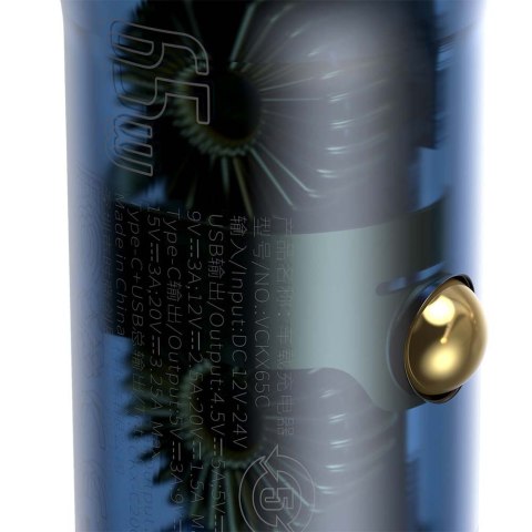 Baseus ładowarka samochodowa Particular PD 65W 1x USB 1x USB-C szara Baseus ładowarka samochodowa Particular PD 65W 1x USB 1x USB-C szara