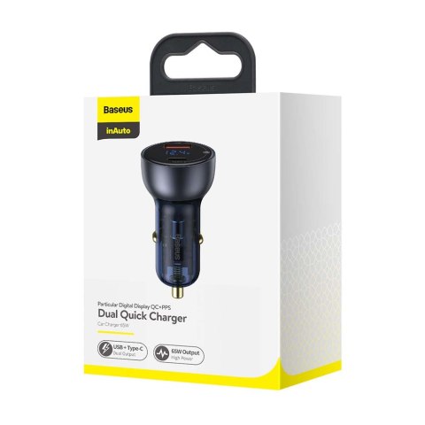 Baseus ładowarka samochodowa Particular PD 65W 1x USB 1x USB-C szara Baseus ładowarka samochodowa Particular PD 65W 1x USB 1x USB-C szara