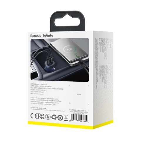 Baseus ładowarka samochodowa Particular PD 65W 1x USB 1x USB-C szara Baseus ładowarka samochodowa Particular PD 65W 1x USB 1x USB-C szara