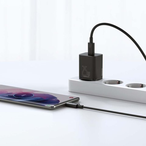 Baseus ładowarka sieciowa Super Si PD 25W 1x USB-C czarna + kabel USB-C - USB-C Baseus ładowarka sieciowa Super Si PD 25W 1x USB-C czarna + kabel USB-C - USB-C