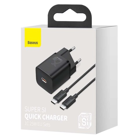 Baseus ładowarka sieciowa Super Si PD 25W 1x USB-C czarna + kabel USB-C - USB-C Baseus ładowarka sieciowa Super Si PD 25W 1x USB-C czarna + kabel USB-C - USB-C