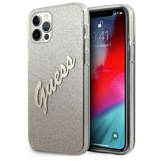 Guess nakładka do iPhone 12 / 12 Pro 6,1" GUHCP12MPCUGLSGO złota hard case Glitter Gradient Script