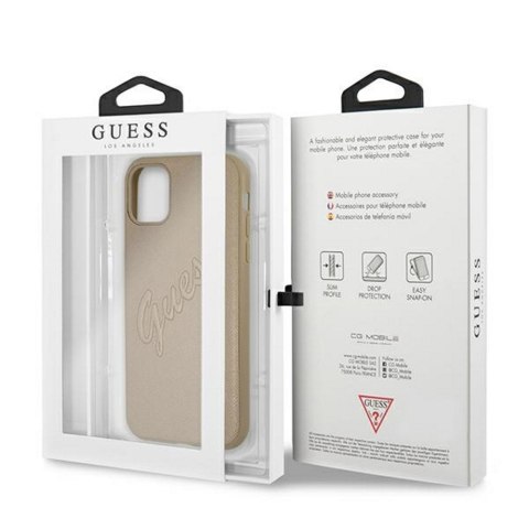 Guess nakładka do iPhone 12 Pro Max 6,7" GUHCP12LRSAVSLG złota hard case Saffiano Vintage Script