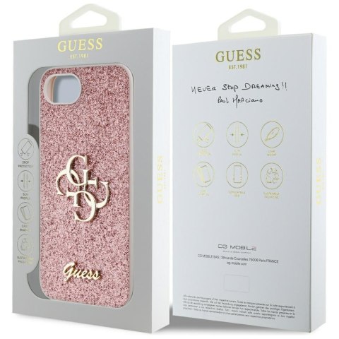 Guess Nakładka HC Fixed Glitter Big 4G do iPhone 16e Różowa