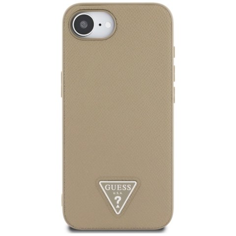 Guess Nakładka HC MagSafe Grained PU Triangle Logo do iPhone 16e Brązowa