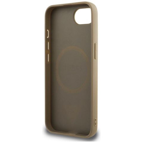 Guess Nakładka HC MagSafe Grained PU Triangle Logo do iPhone 16e Brązowa