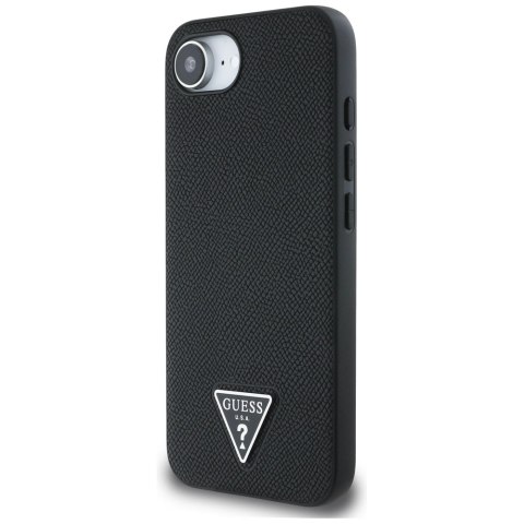 Guess Nakładka HC MagSafe Grained PU Triangle Logo do iPhone 16e Czarna